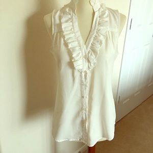 Creamy white button down top with ruffles, size XS